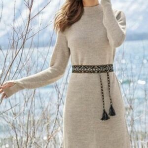 Peruvian Connection Bamboo Baby Alpaca blend knit long sleeve dress oatmeal L